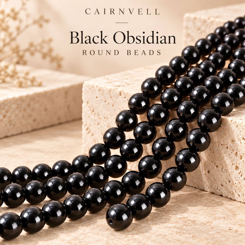 CAIRNVELL natural black obsidian round beads wholesale hero image