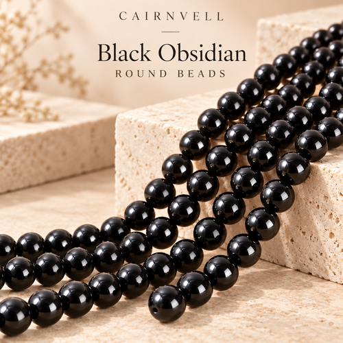 CAIRNVELL natural black obsidian round beads wholesale hero image