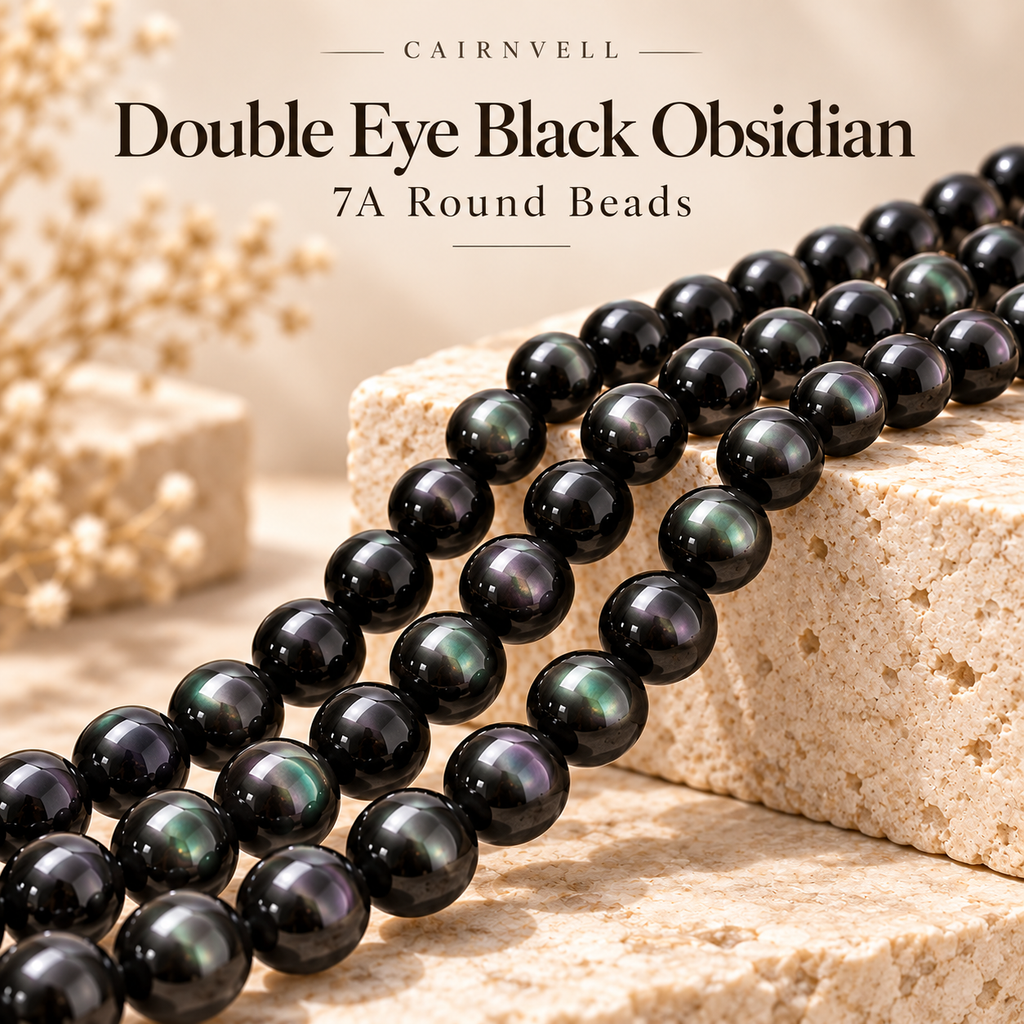 CAIRNVELL double-eye black obsidian 7A round beads wholesale hero image