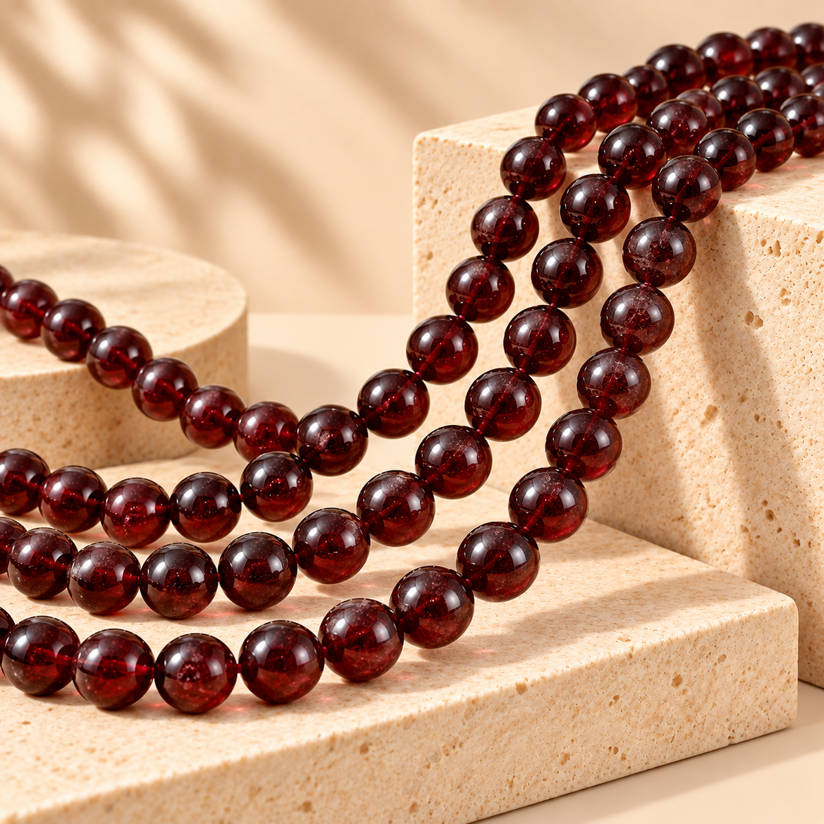 Natural garnet round beads supplier grade 7A, styled product image