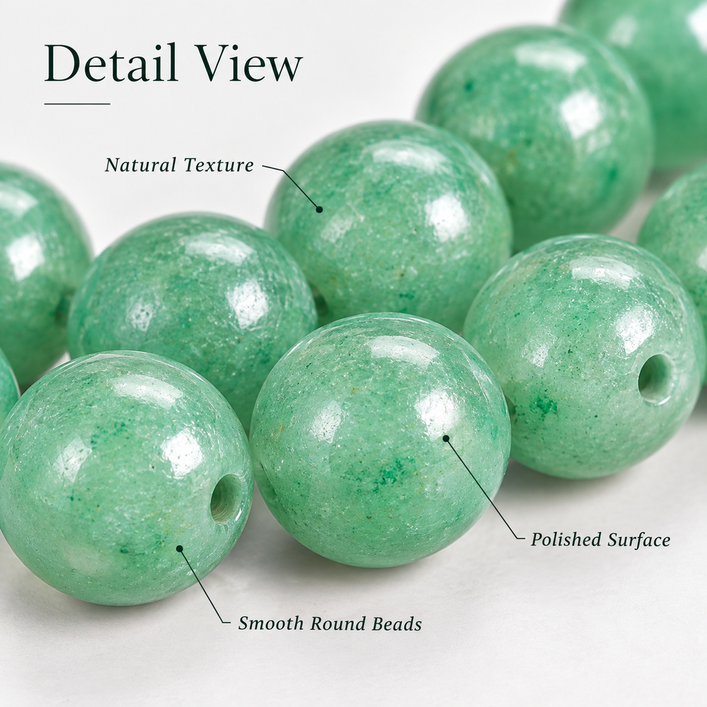 Natural green aventurine round beads close-up detail