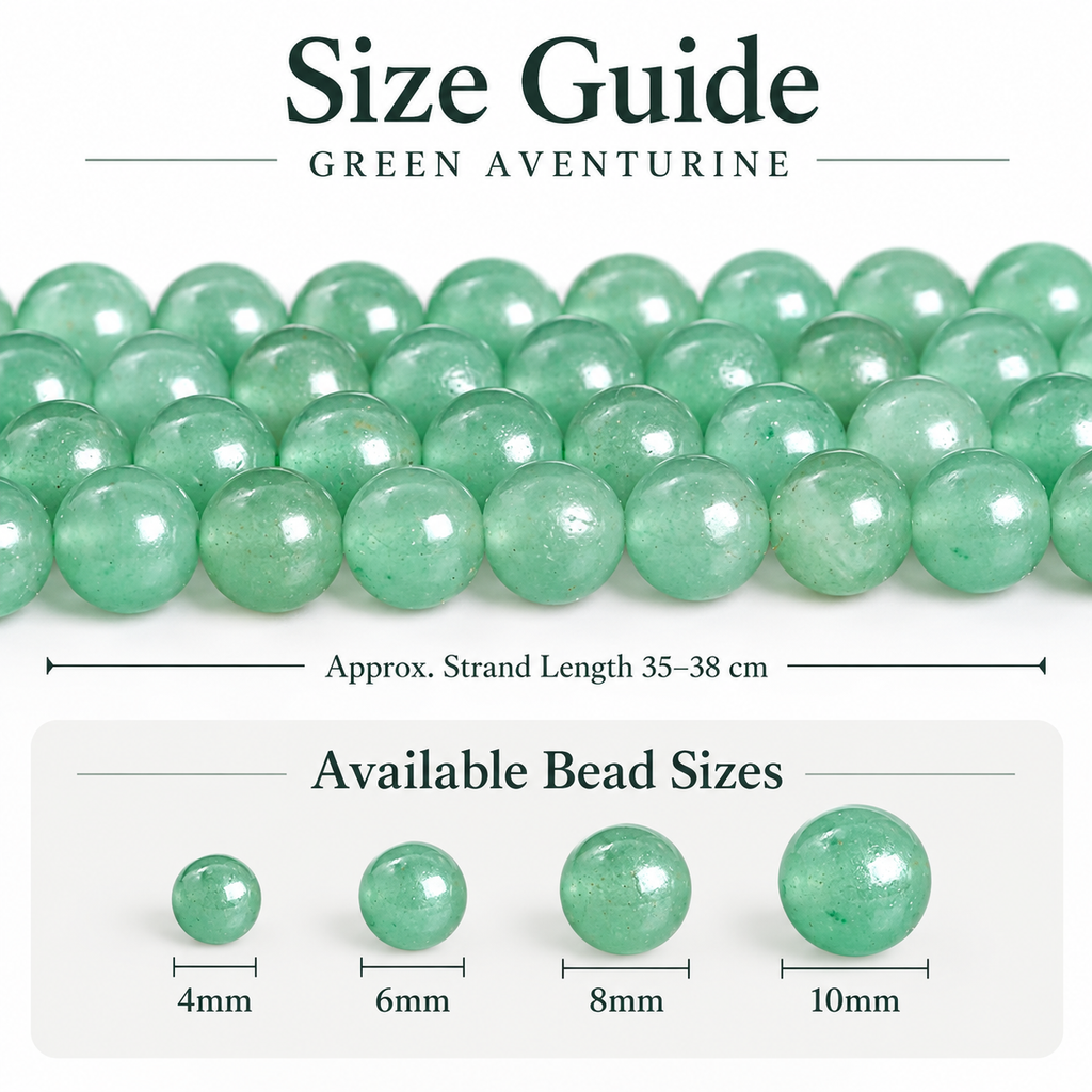 Green aventurine round beads size guide