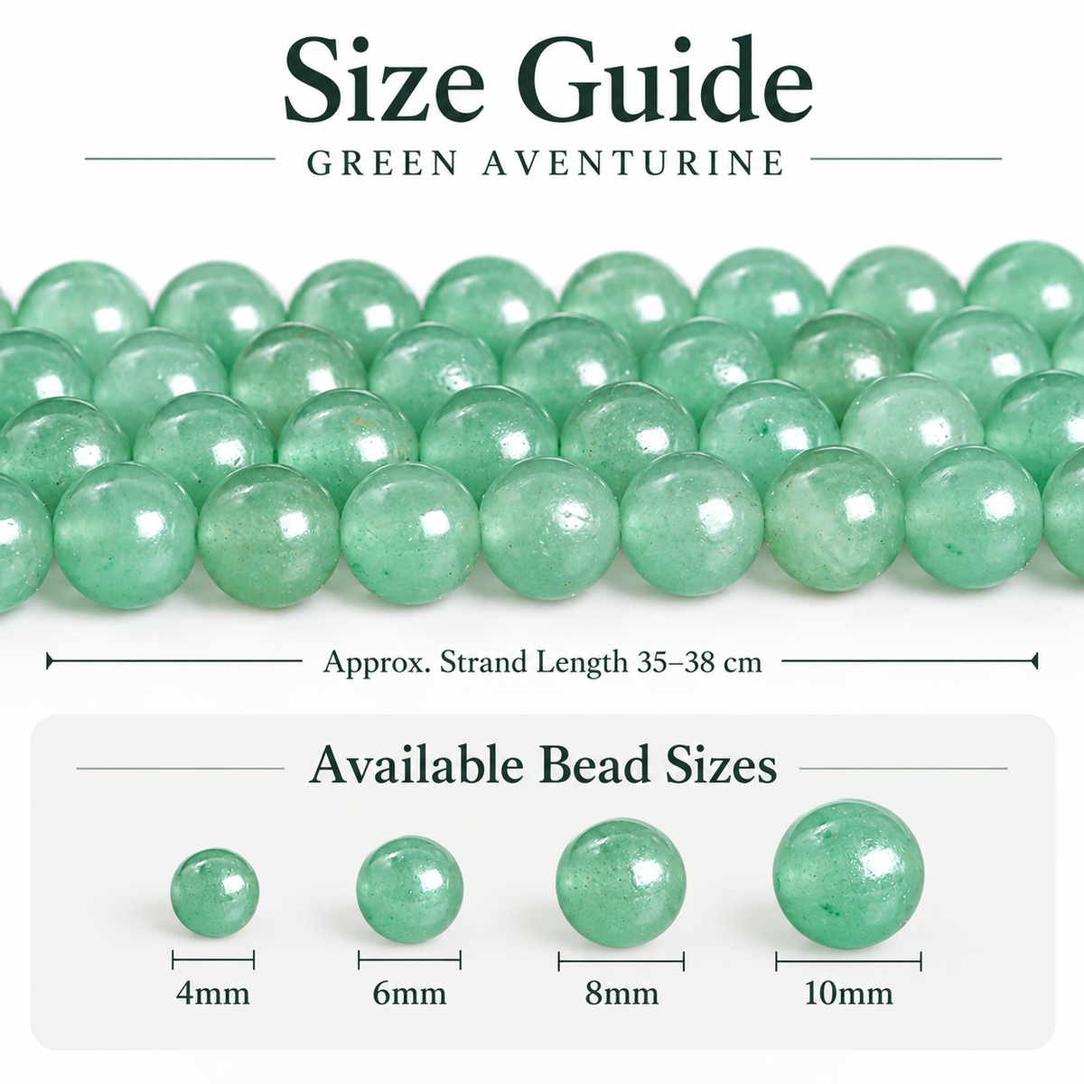 Green aventurine round beads size guide