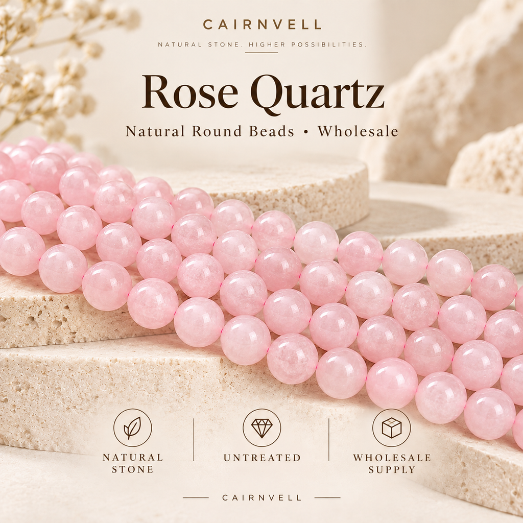 CAIRNVELL natural rose quartz round beads wholesale hero image