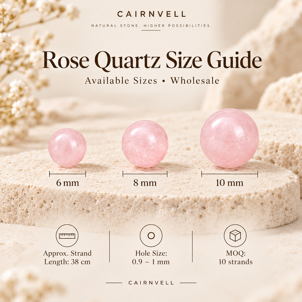 Rose quartz round beads size guide