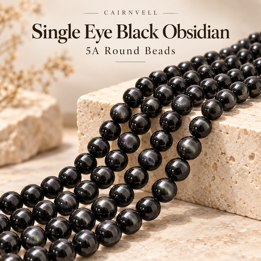CAIRNVELL single-eye black obsidian 5A round beads wholesale hero image