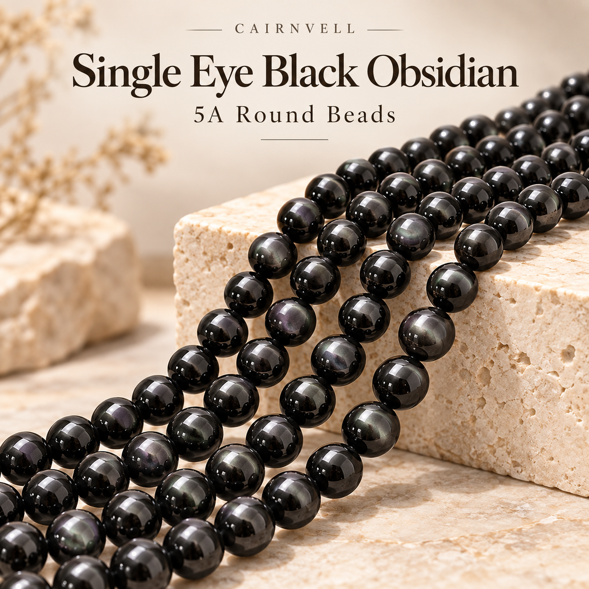 CAIRNVELL single-eye black obsidian 5A round beads wholesale hero image