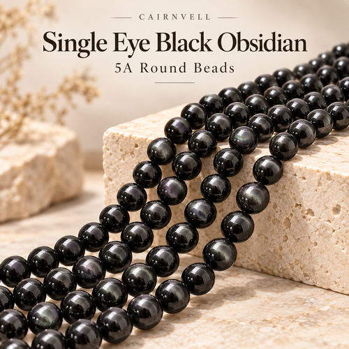 CAIRNVELL single-eye black obsidian 5A round beads wholesale hero image