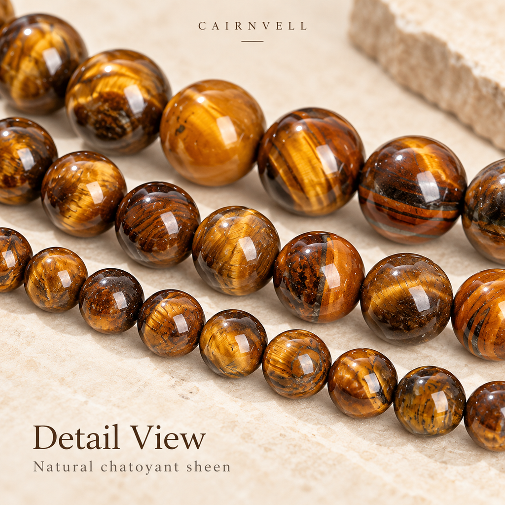 Natural tiger eye 1A round beads close-up detail