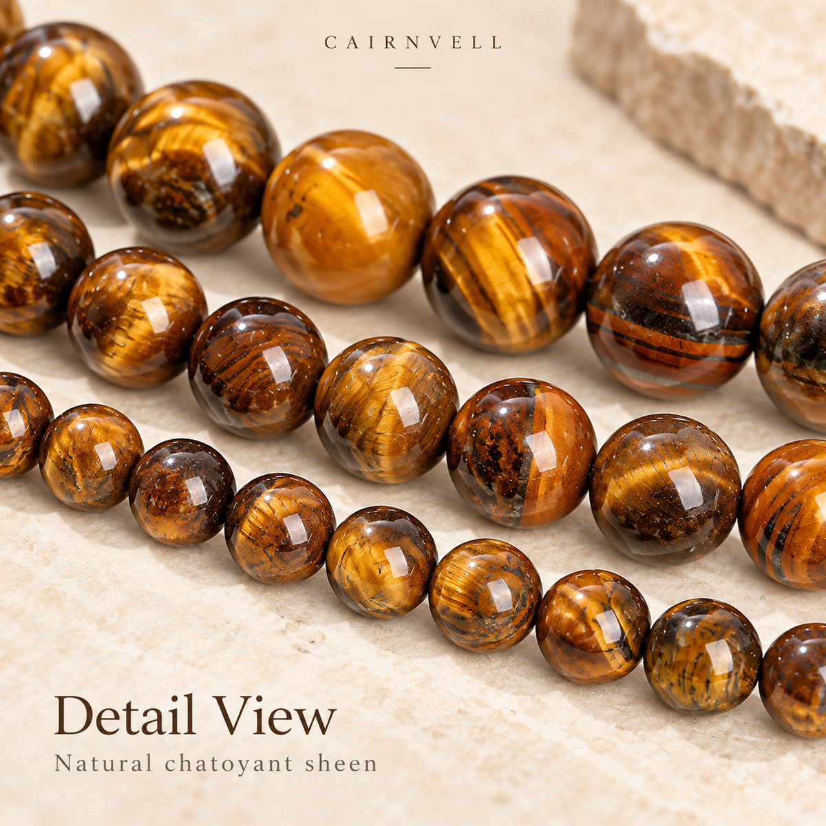 Natural tiger eye 1A round beads close-up detail