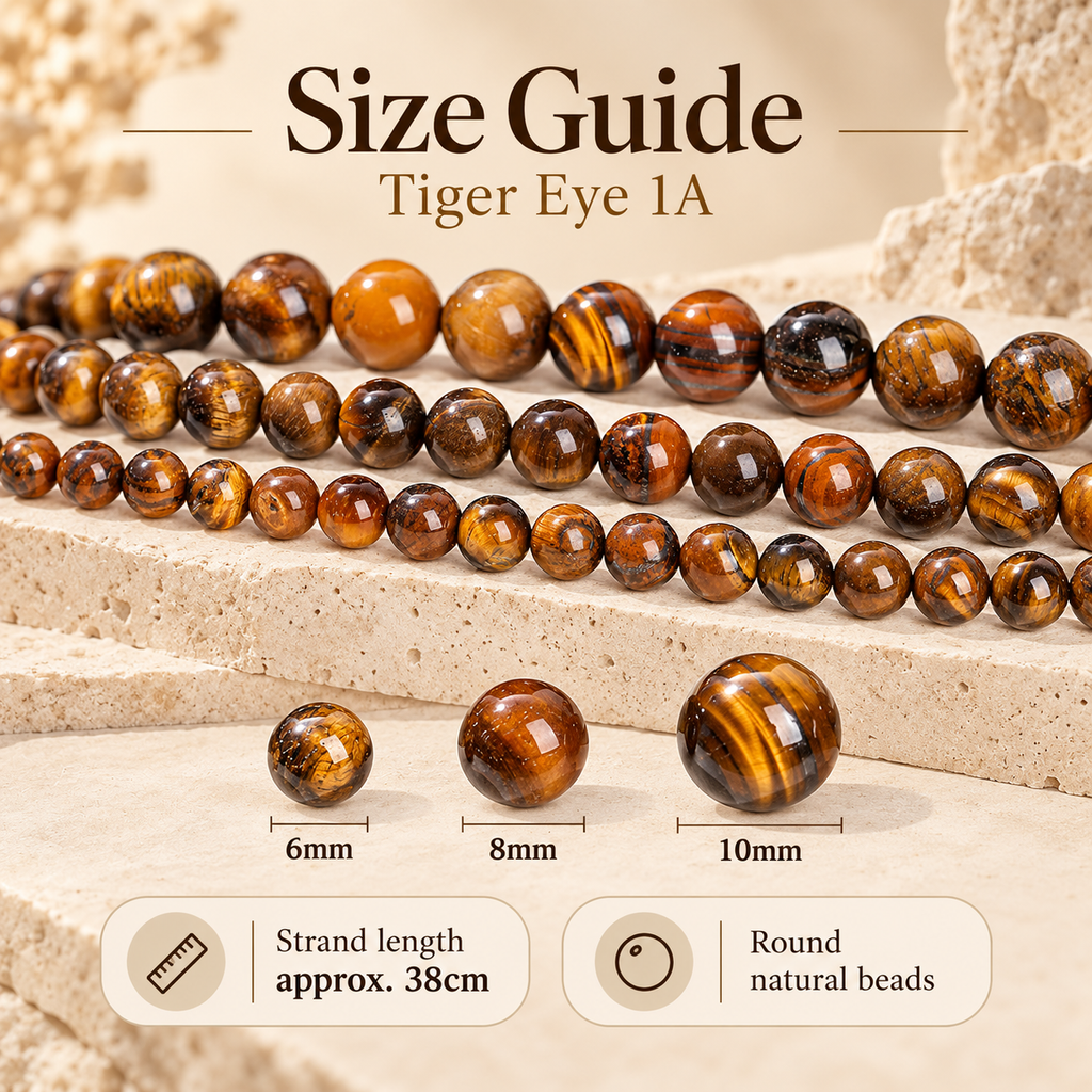 Tiger eye 1A round beads size guide