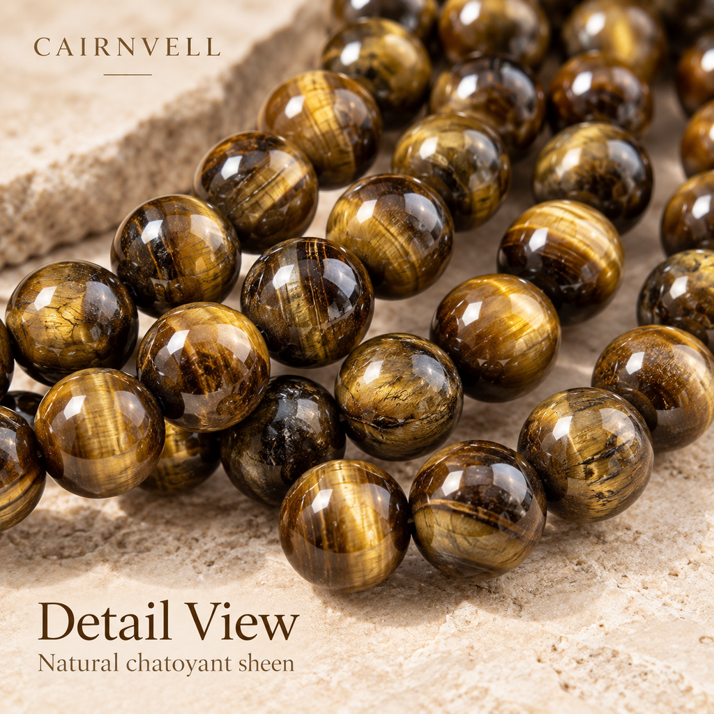 Natural tiger eye 3A round beads close-up detail