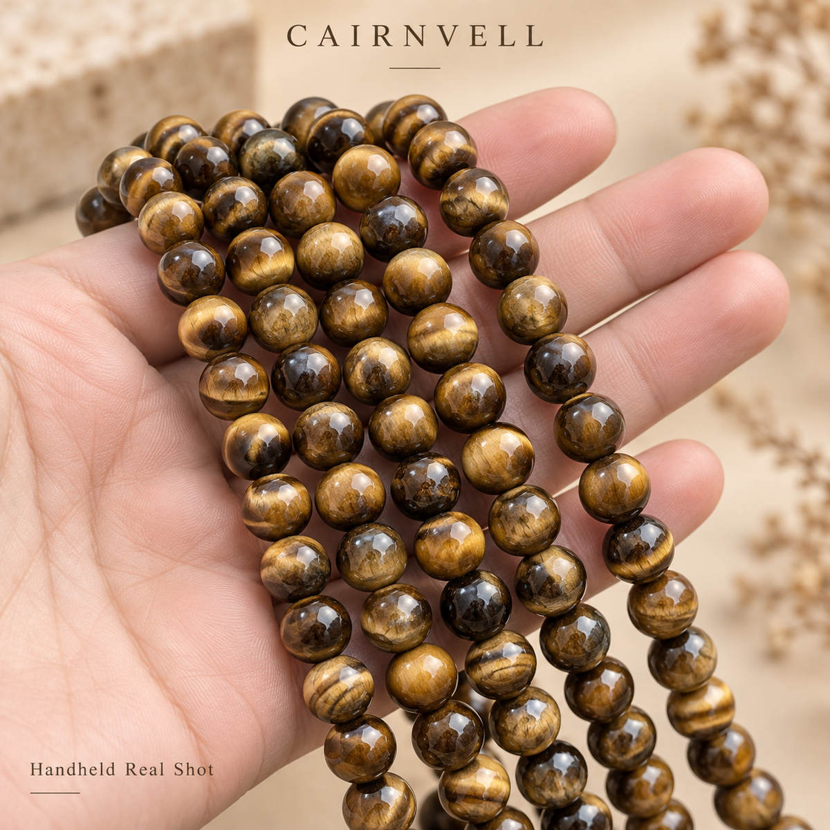 Tiger eye 3A bead strands handheld product view