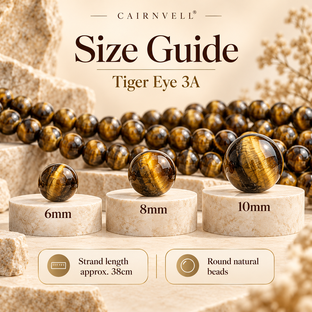 Tiger eye 3A round beads size guide