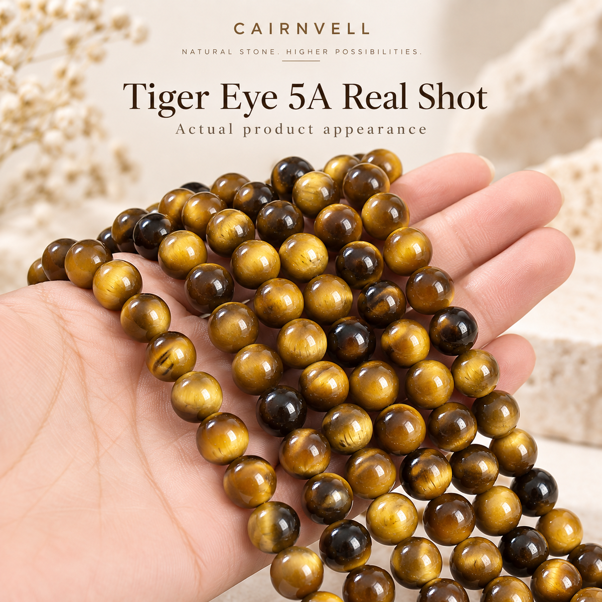 Tiger eye 5A bead strands handheld product view
