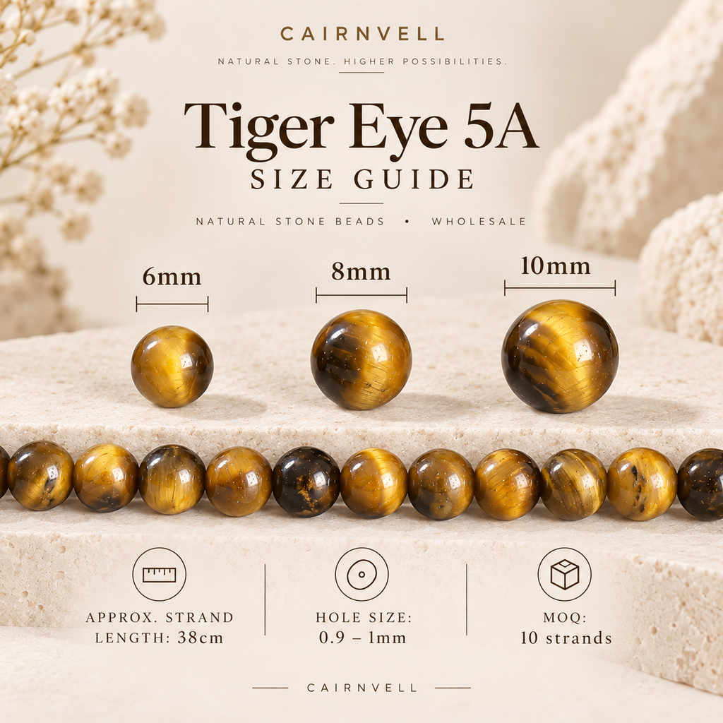 Tiger eye 5A round beads size guide